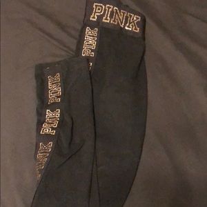 PINK cotton leggings w/sparkly gold elastic detail